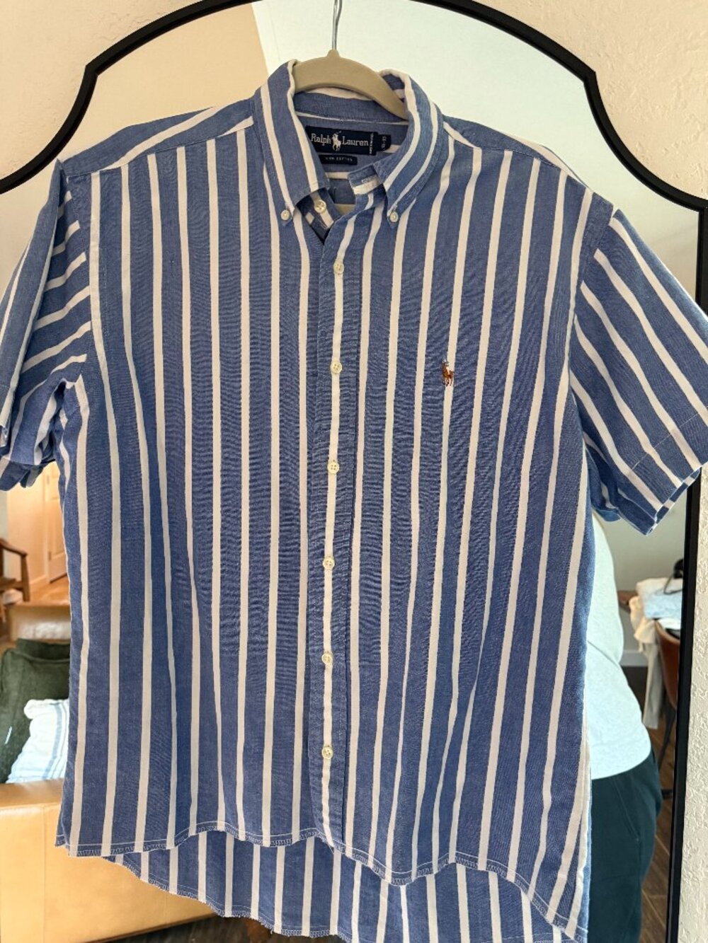 Ralph Lauren Vintage Label Blue White Striped Cotton Button Down Shirt